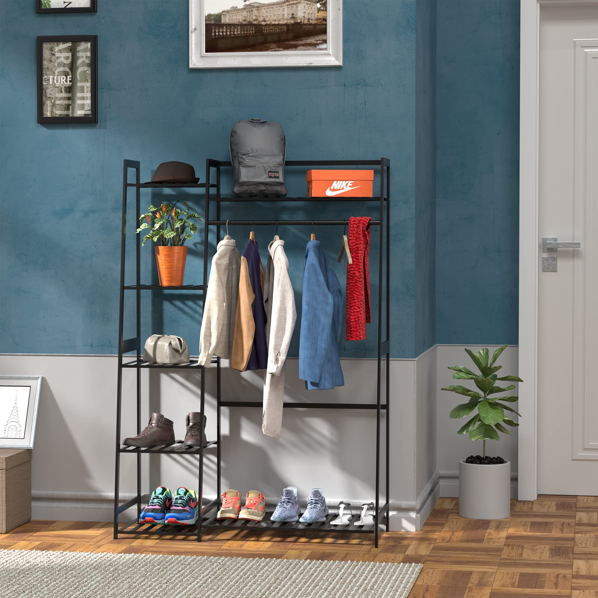 WTZ Clothing Rack with Shelves Freestanding Closet Organizer MC602 Black