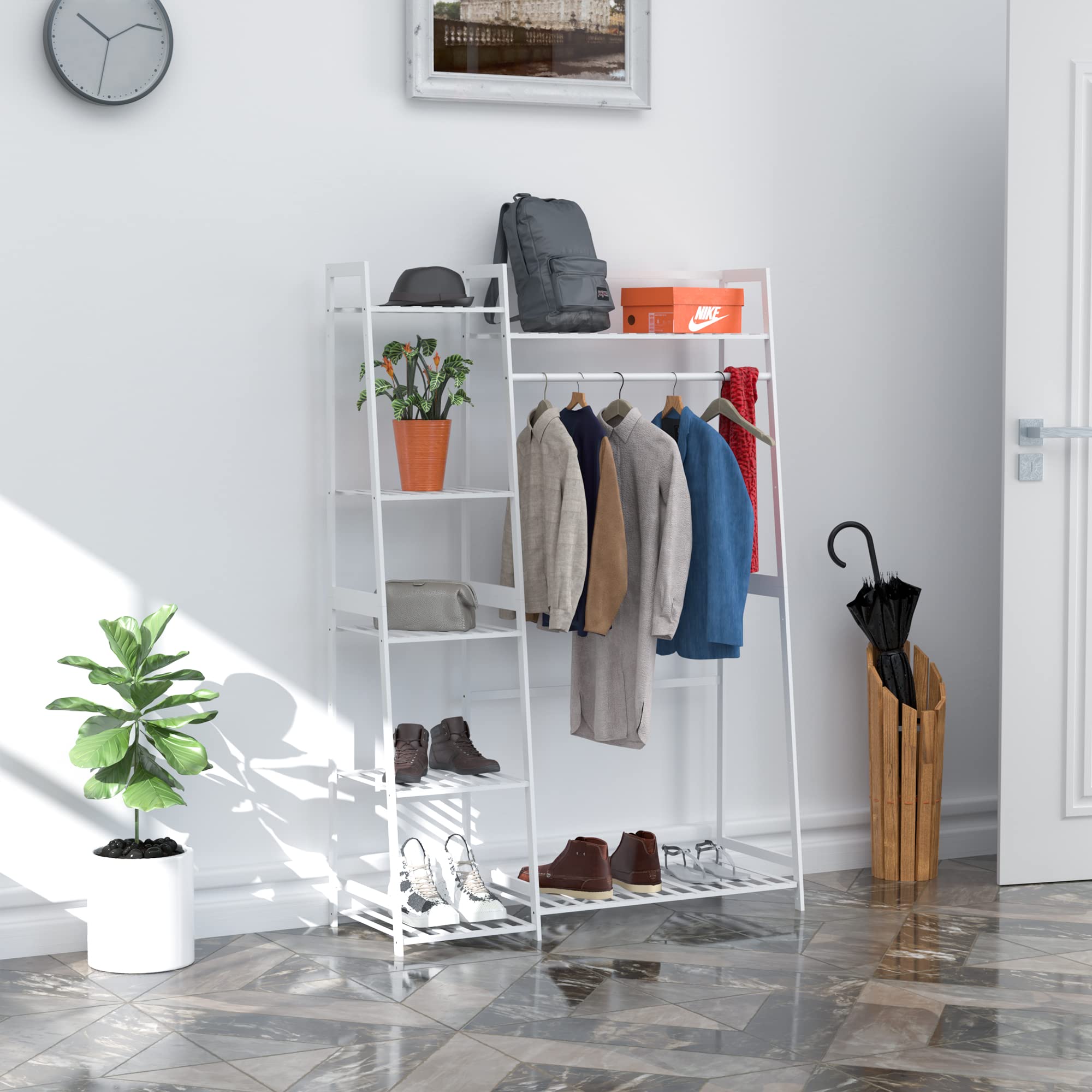 WTZ Clothing Rack with Shelves Freestanding Closet Organizer MC602 White