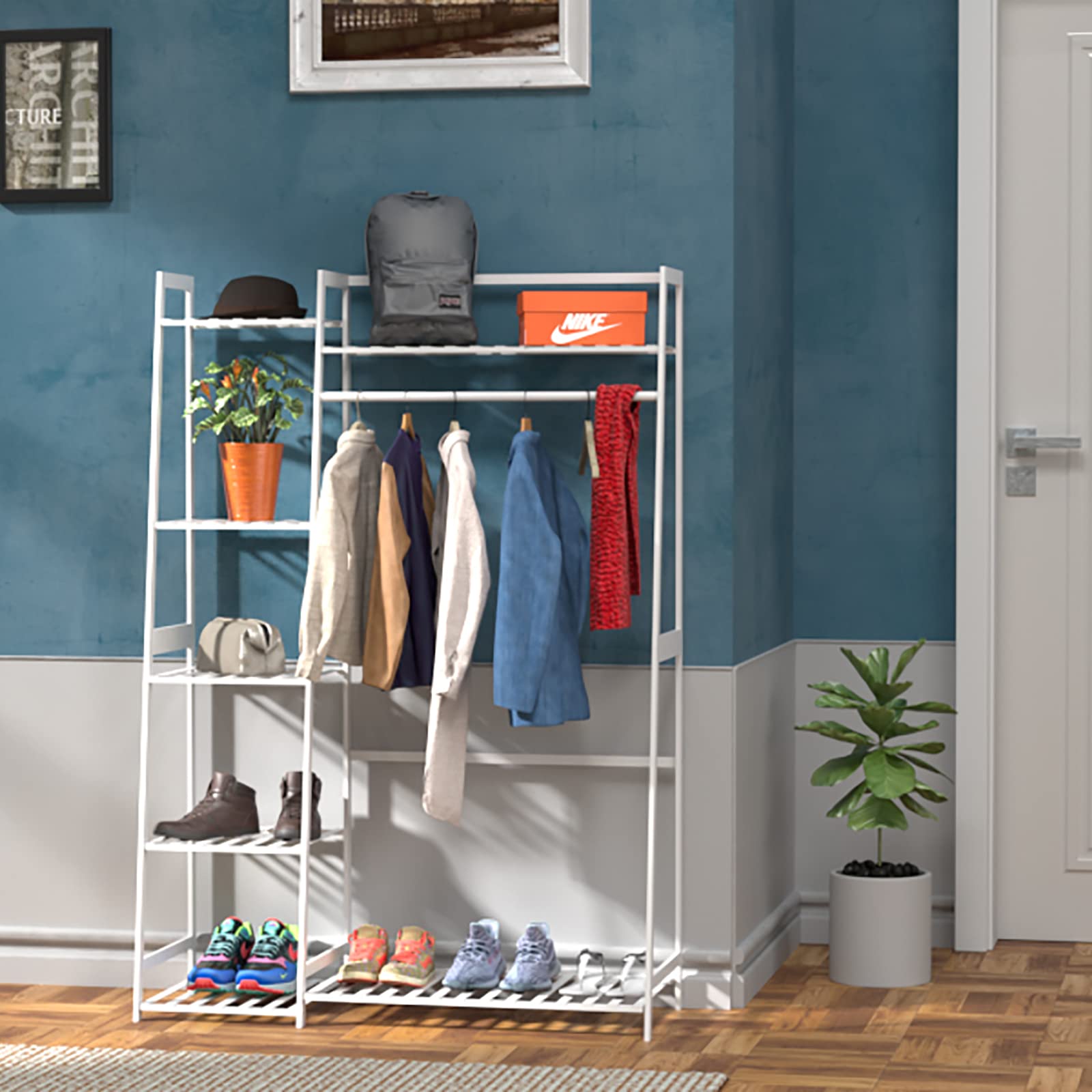WTZ Clothing Rack with Shelves Freestanding Closet Organizer MC602 White