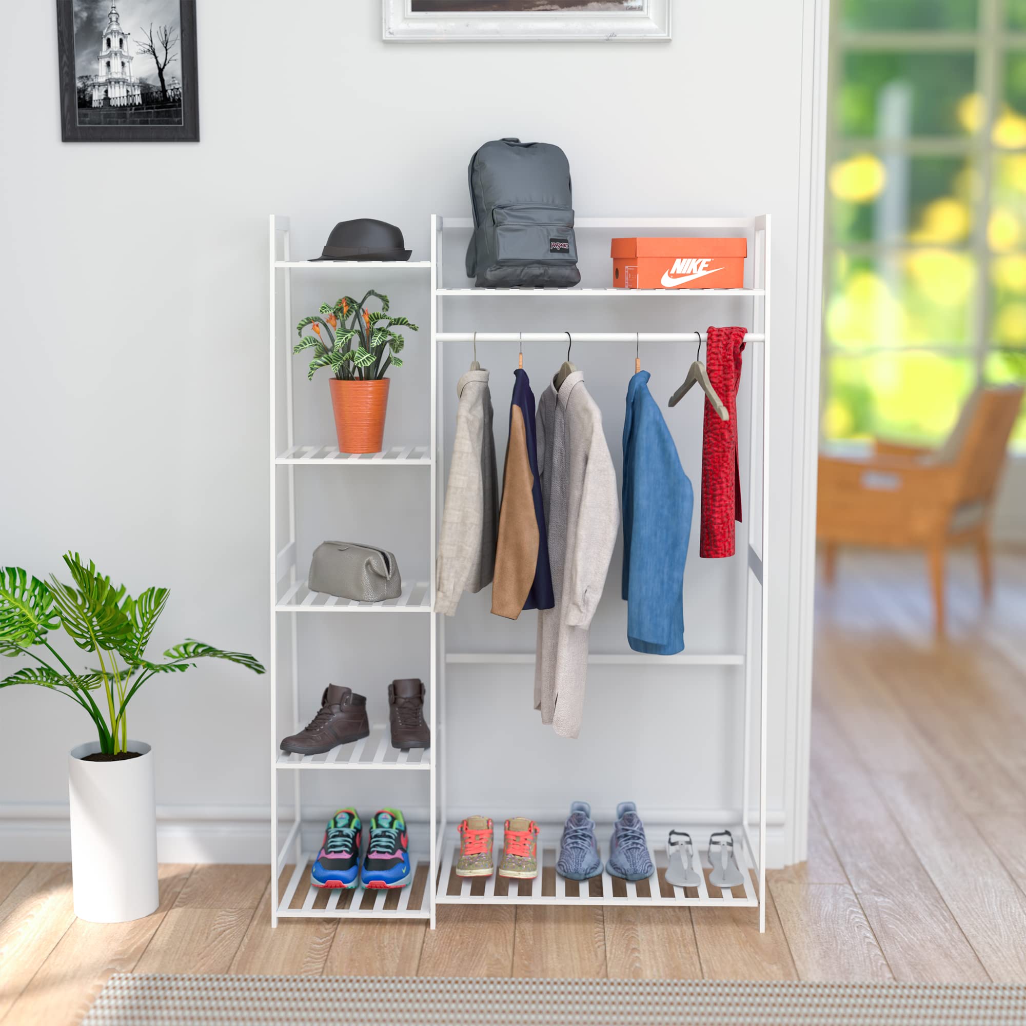 WTZ Clothing Rack with Shelves Freestanding Closet Organizer MC602 White