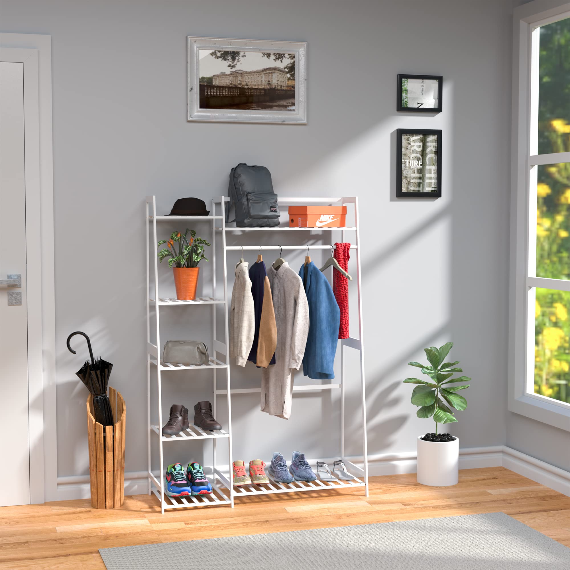 WTZ Clothing Rack with Shelves Freestanding Closet Organizer MC602 White