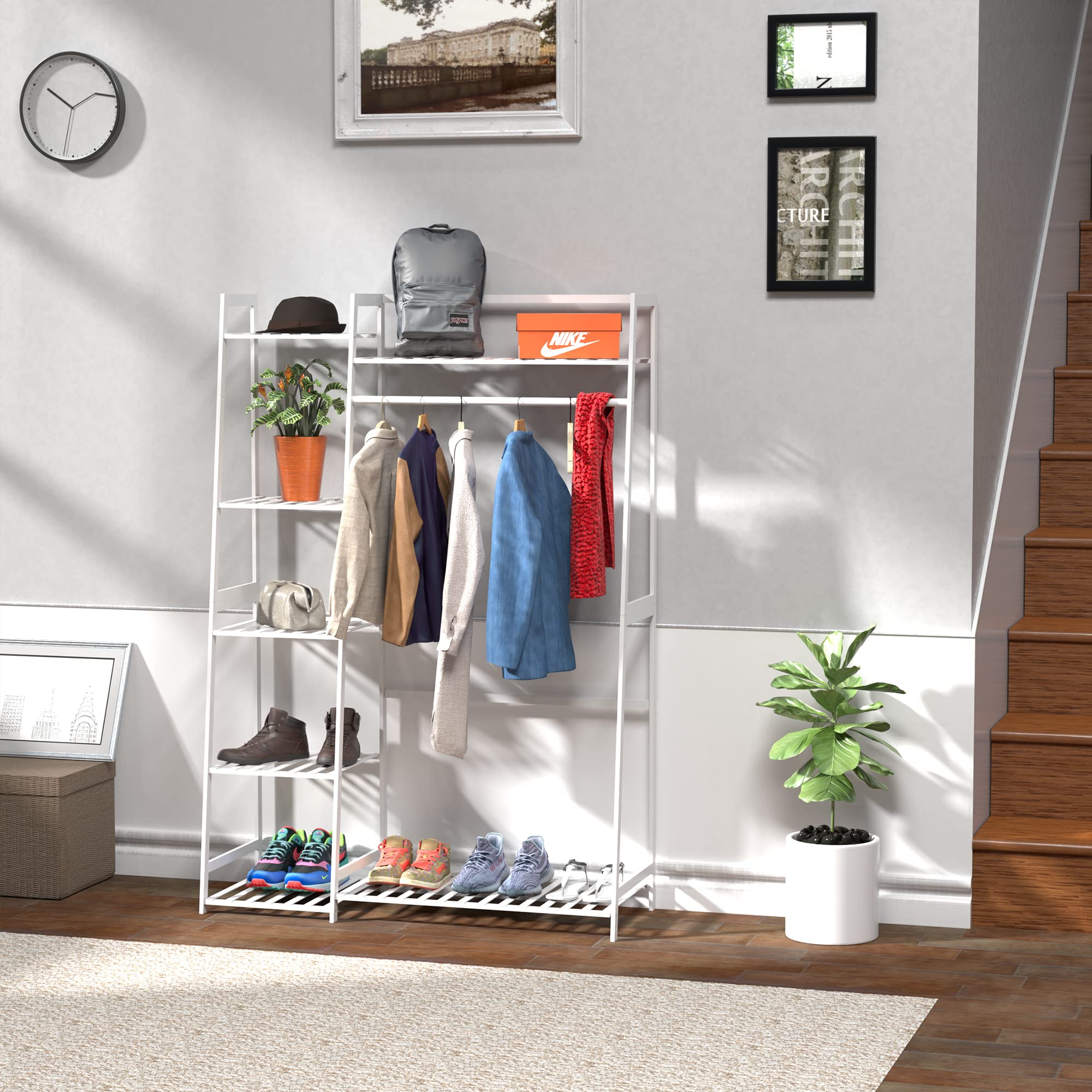 WTZ Clothing Rack with Shelves Freestanding Closet Organizer MC602 White