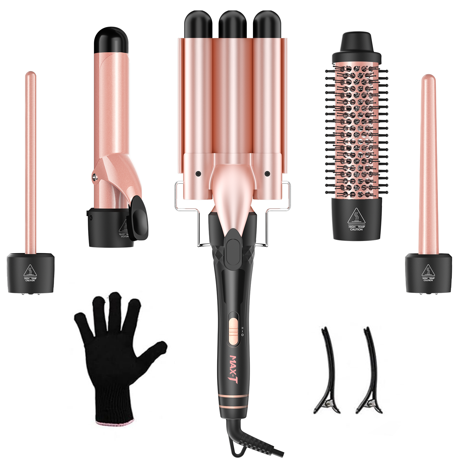 MAXT 5 in 1 Curling Iron Wand Set Dual Voltage 0.35-1.25 MAXT 5 in 1 Curling Iron Wand Set Dual Voltage 0.35-1.25