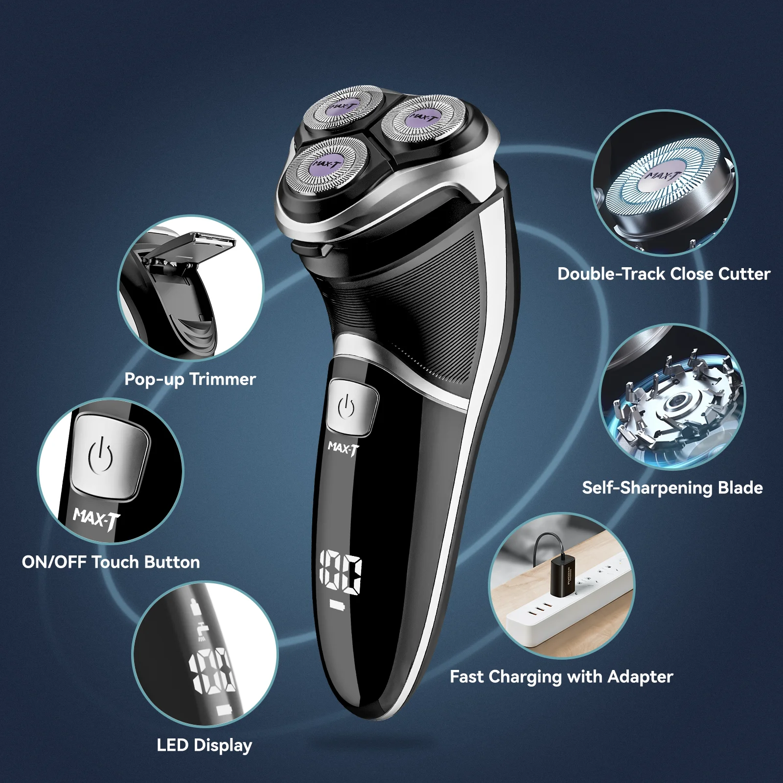 MAXT Electric Razor Shaver for Men Wet & Dry Rechargeable IPX7 Waterproof Beard Trimmer with Pop up Trimmer and LED Display for Dad Husband Gift