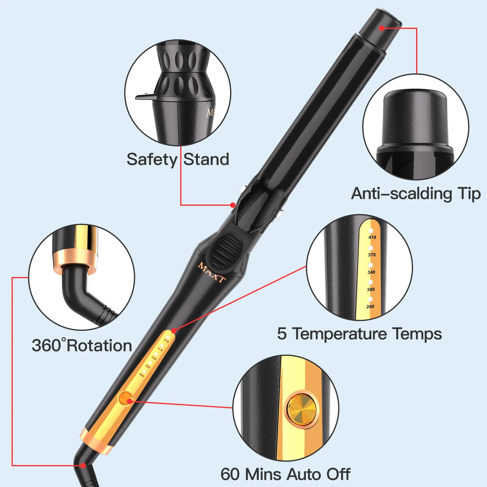 MAXT Double Ceramic Curling Iron, 1-1/4 Inch Barrel Produces Classic Curls for Short, Medium, and Long Hair