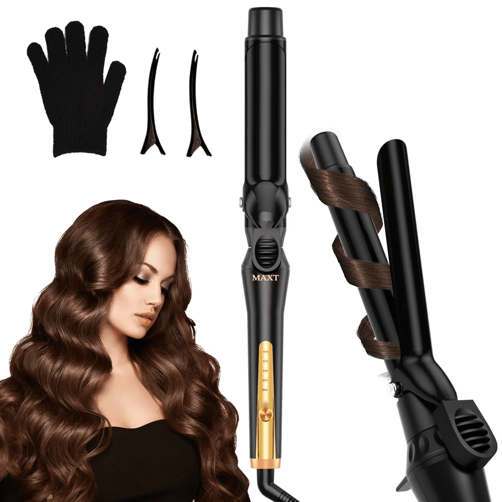 MAXT Double Ceramic Curling Iron, 1-1/4 Inch Barrel Produces Classic Curls for Short, Medium, and Long Hair