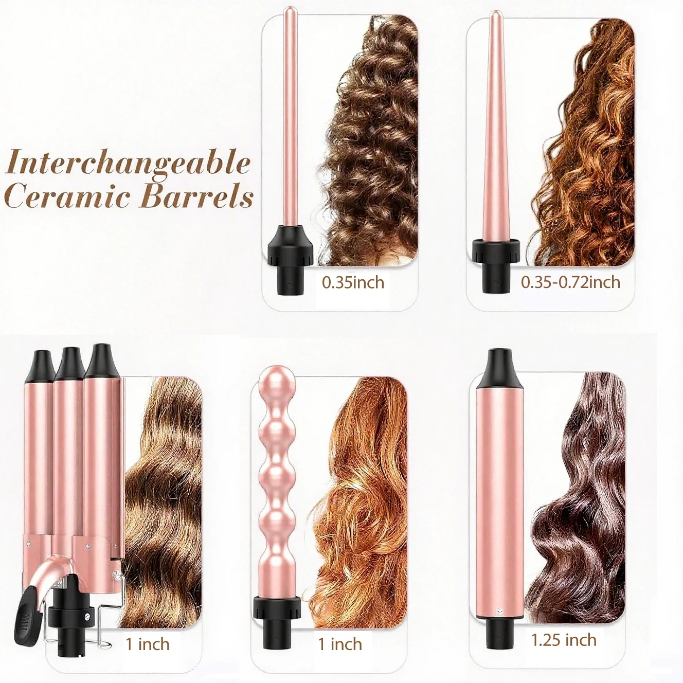 MOCEMTRY Curling Iron Wand, 5 in 1 Curling Wand Set includes 3 Barrel Crimper, Fast Heating Hair Curler Gift for Women