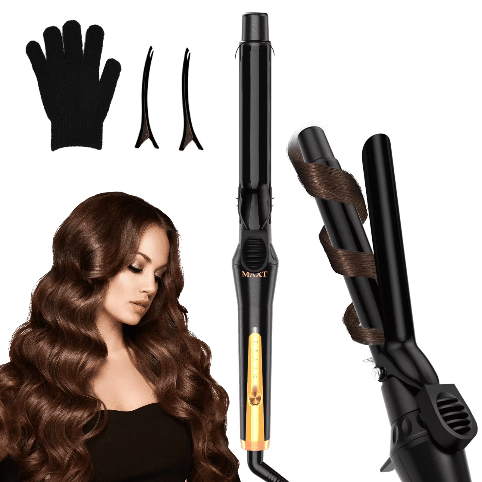 MAXT Double Ceramic Curling Iron, 1-Inch Barrel Produces Classic Curls for Short, Medium, and Long Hair