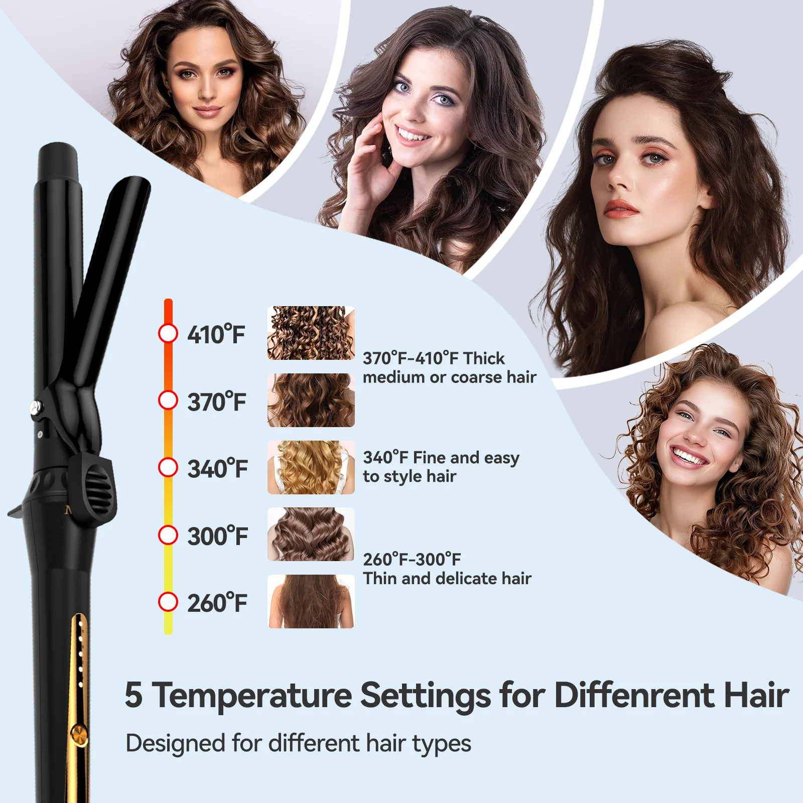 MAXT Double Ceramic Curling Iron, 1-Inch Barrel Produces Classic Curls for Short, Medium, and Long Hair