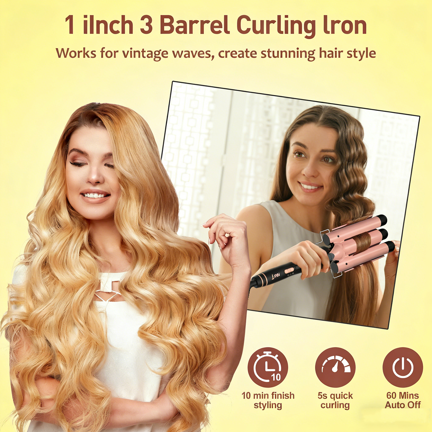 5‑in‑1 Curling Iron Set Hair Waver Curling Wand Hair Crimper Thermal Brush Kit Fast Heating Anti‑Scald Dual Voltage Gift for Women Pink