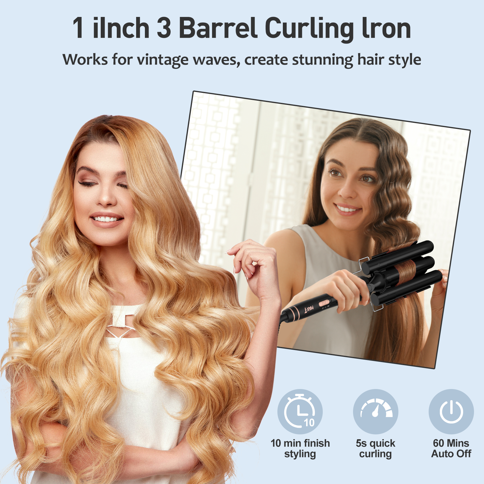 MAXT 5 in 1 Curling Iron Wand Set Dual Voltage 0.35-1.25" Replaceable Ceramic Wand Curler with Glove & Clips Pink & Black
