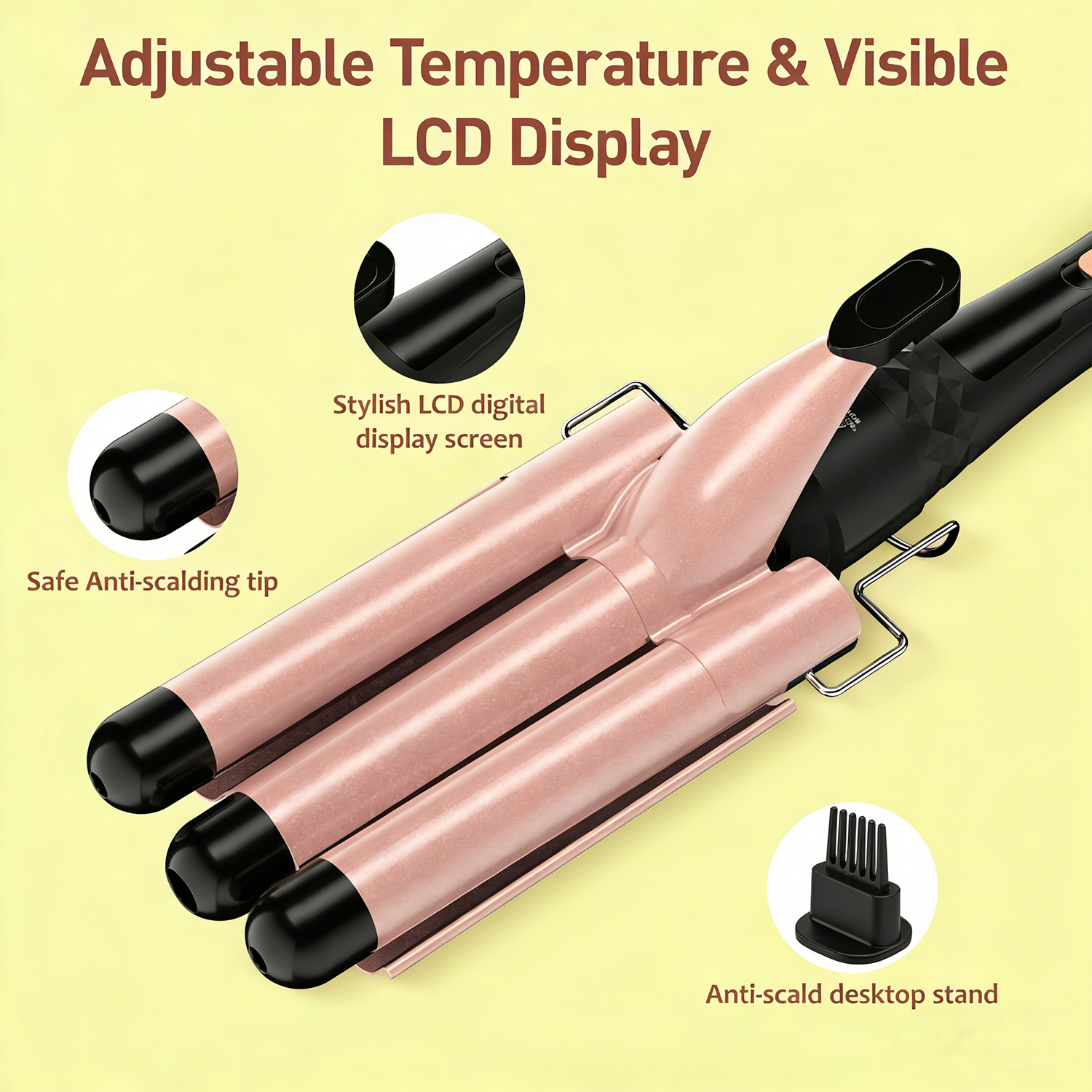 5‑in‑1 Curling Iron Set Hair Waver Curling Wand Hair Crimper Thermal Brush Kit Fast Heating Anti‑Scald Dual Voltage Gift for Women Pink