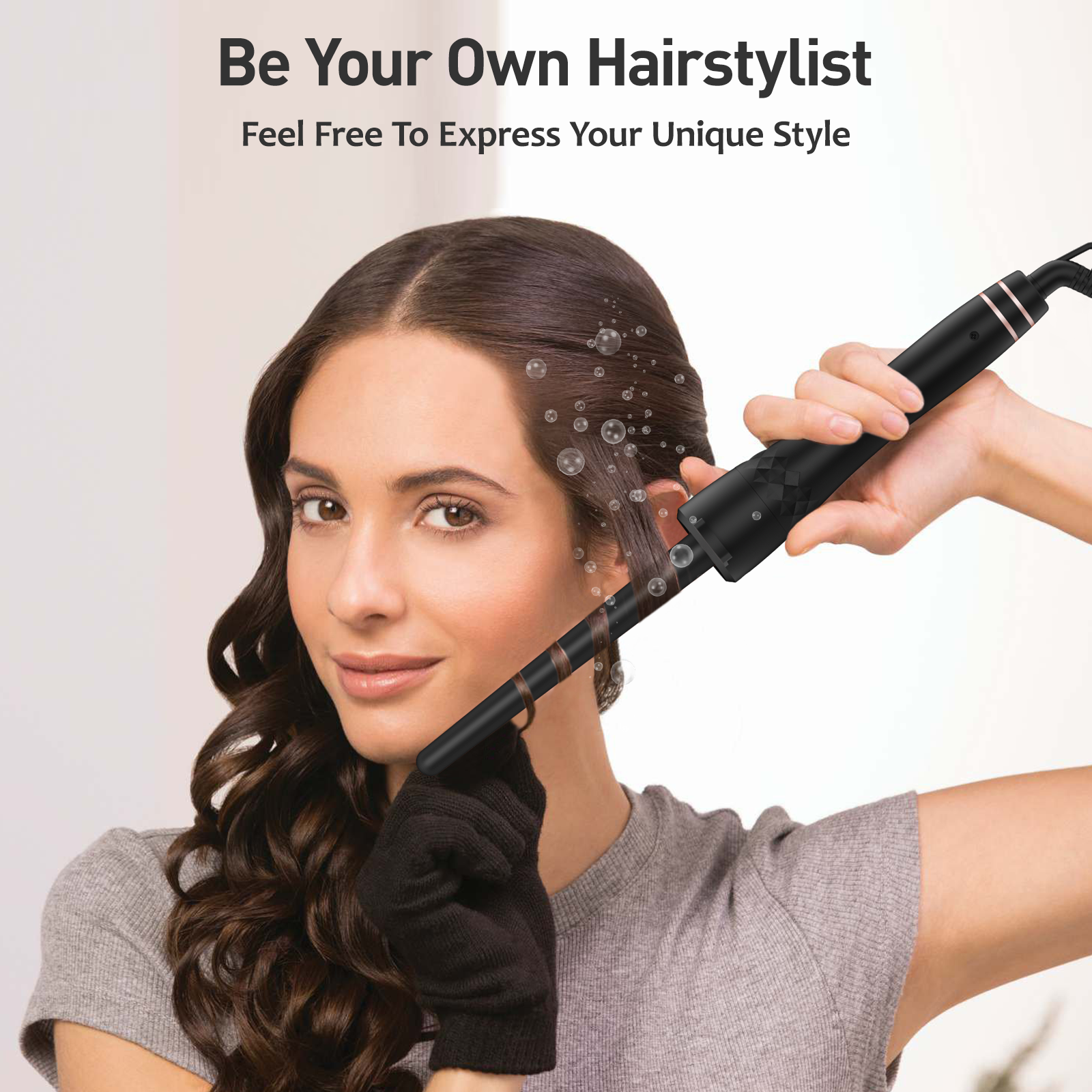MAXT 5 in 1 Curling Iron Wand Set Dual Voltage 0.35-1.25" Replaceable Ceramic Wand Curler with Glove & Clips Pink & Black
