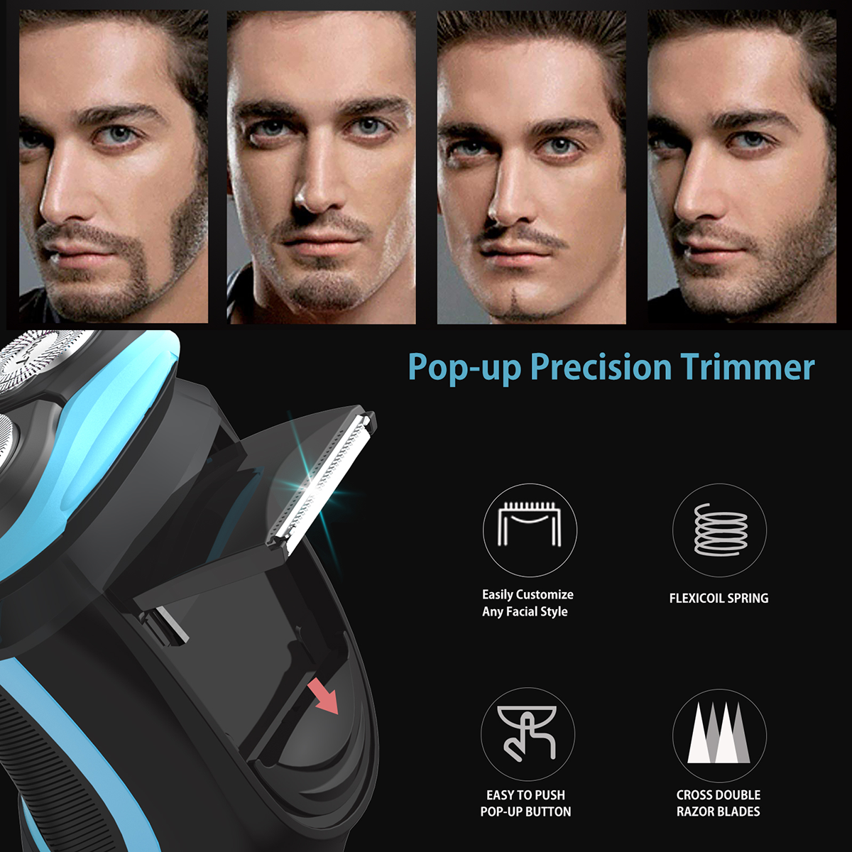 MAXT Men's Electric Razor Shaver for Men with Pop Up Trimmer 3D Floating Rotor Heads IPX7 Waterproof for Wet Dry Shaving Fast USB Charging LCD Display for Dad Husband Gift