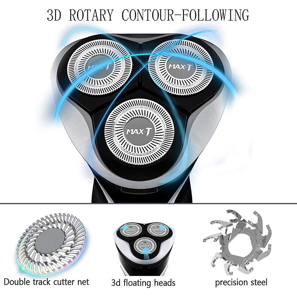 MAXT Electric Shaver Rotary Razor for Men Rechargeable Wet & Dry Waterproof Cordless Pop-Trimmer with USB