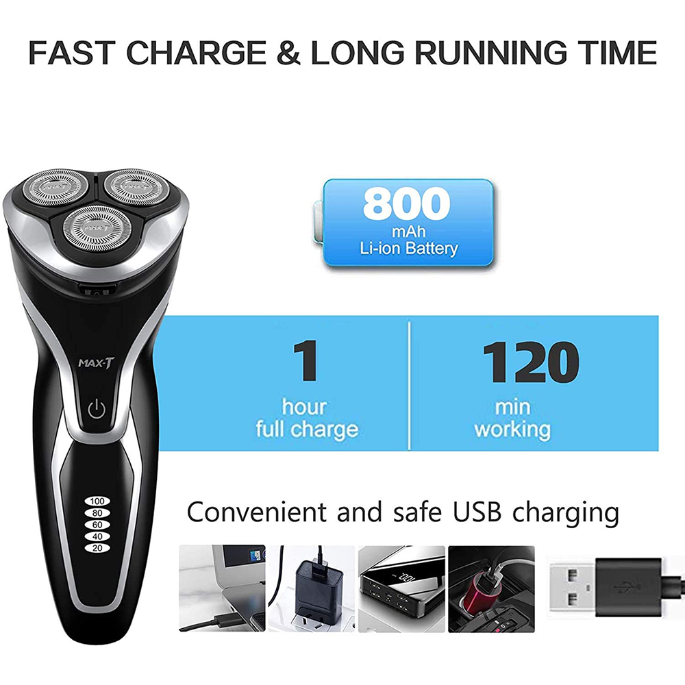 MAXT Electric Shaver Rotary Razor for Men Rechargeable Wet & Dry Waterproof Cordless Pop-Trimmer with USB