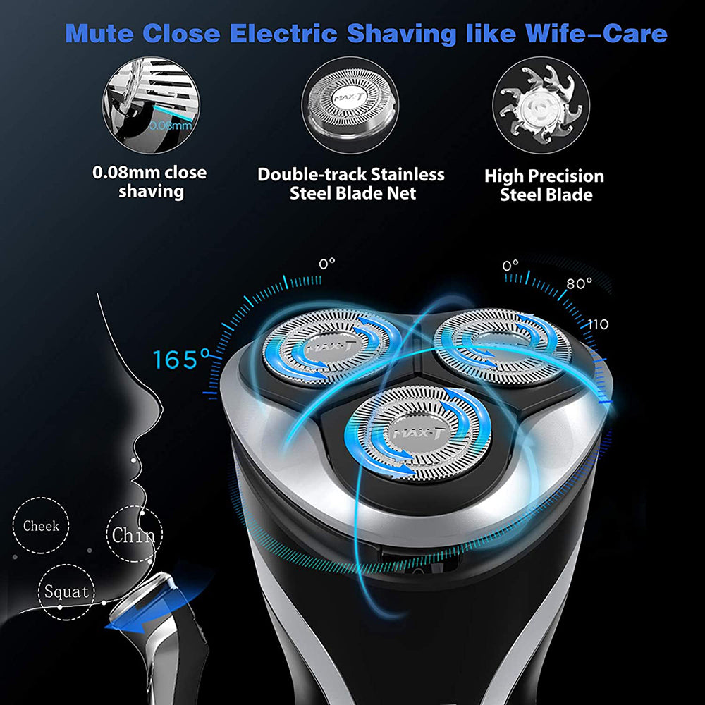 MAXT Electric Shaver Rotary Razor for Men Rechargeable Wet & Dry Waterproof Cordless Pop-Trimmer with USB