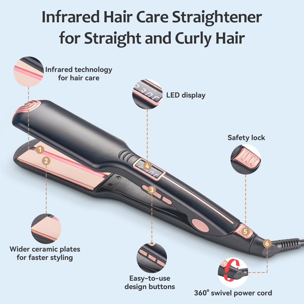 FINETOL 2 in 1 Hair Straightener 2.2" Flat Iron, Adjustable Temperature, Dual Use Curling Iron Wand Hair Curler, Pro Hair Tools for Hair