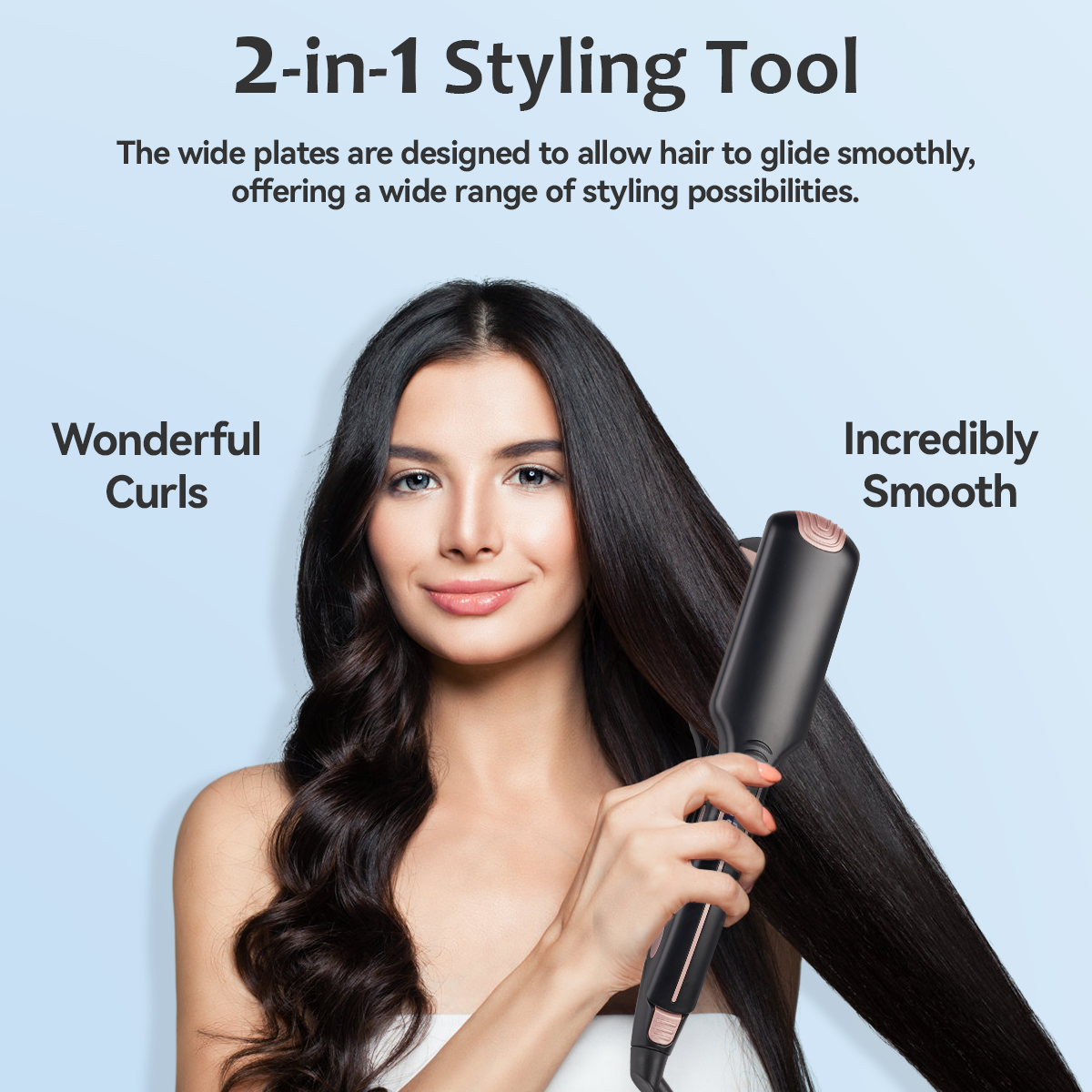 FINETOL 2 in 1 Hair Straightener 2.2" Flat Iron, Adjustable Temperature, Dual Use Curling Iron Wand Hair Curler, Pro Hair Tools for Hair