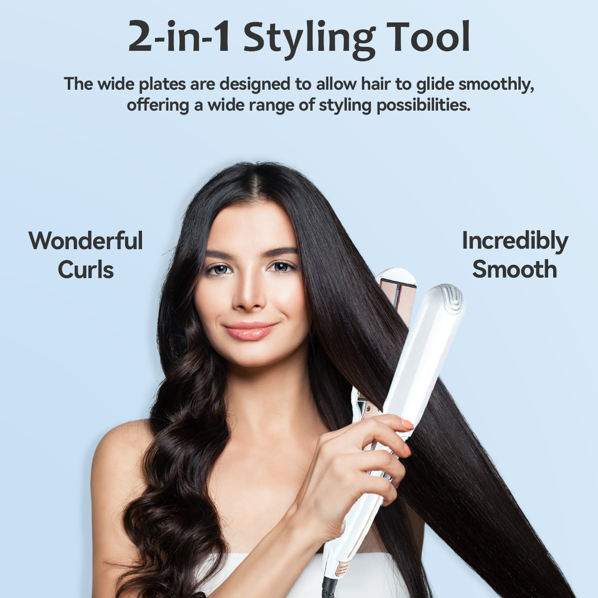 FINETOL 2 in 1 Hair Straightener 2.2" Flat Iron, Adjustable Temperature, Dual Use Curling Iron Wand Hair Curler, Pro Hair Tools for Hair White
