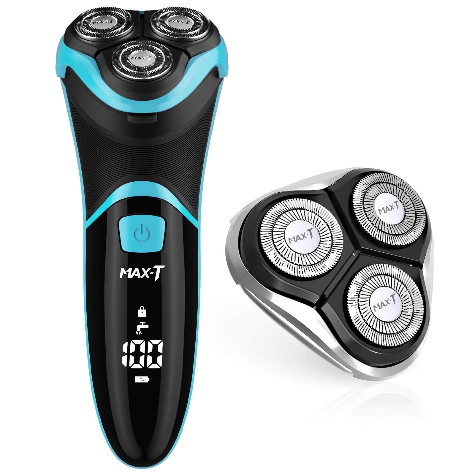 Men's Electric Shaver - MAX-T Corded and Cordless Rechargeable 3D Rotary Shaver Razor for Men with Pop-up Sideburn Trimmer Wet and Dry, IPX7 Waterproof, Plug & Play
