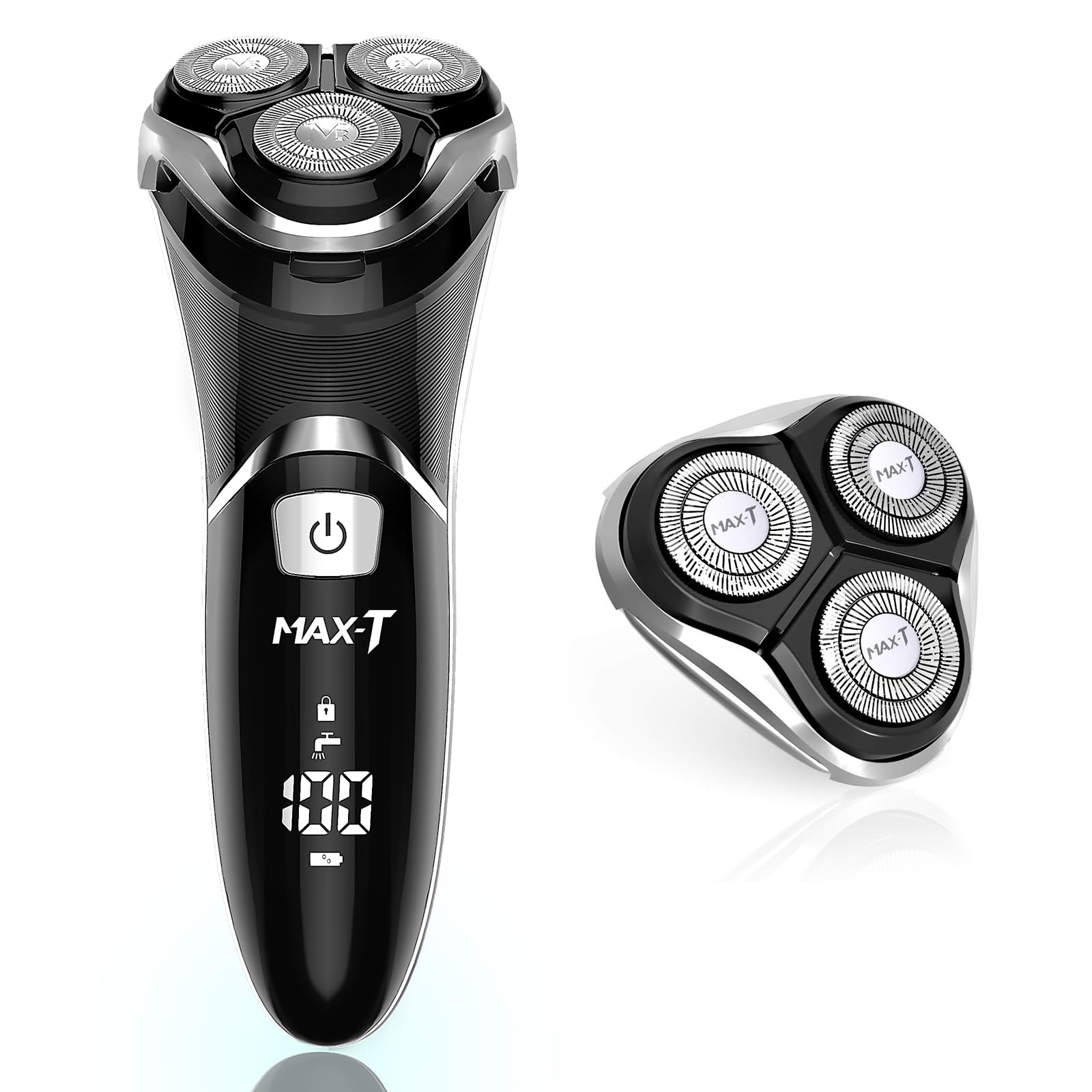 Men's Electric Shaver - MAX-T Corded and Cordless Rechargeable 3D Rotary Shaver Razor for Men with Pop-up Sideburn Trimmer Wet and Dry, IPX7 Waterproof, Plug & Play