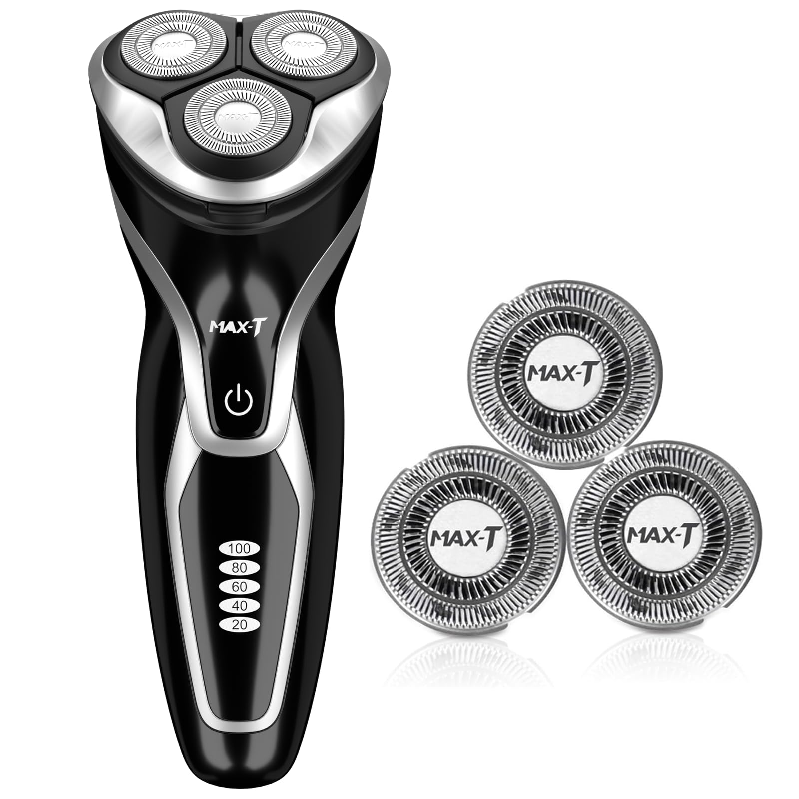 Men's Electric Shaver - MAX-T Corded and Cordless Rechargeable 3D Rotary Shaver Razor for Men with Pop-up Sideburn Trimmer Wet and Dry, IPX7 Waterproof, Plug & Play