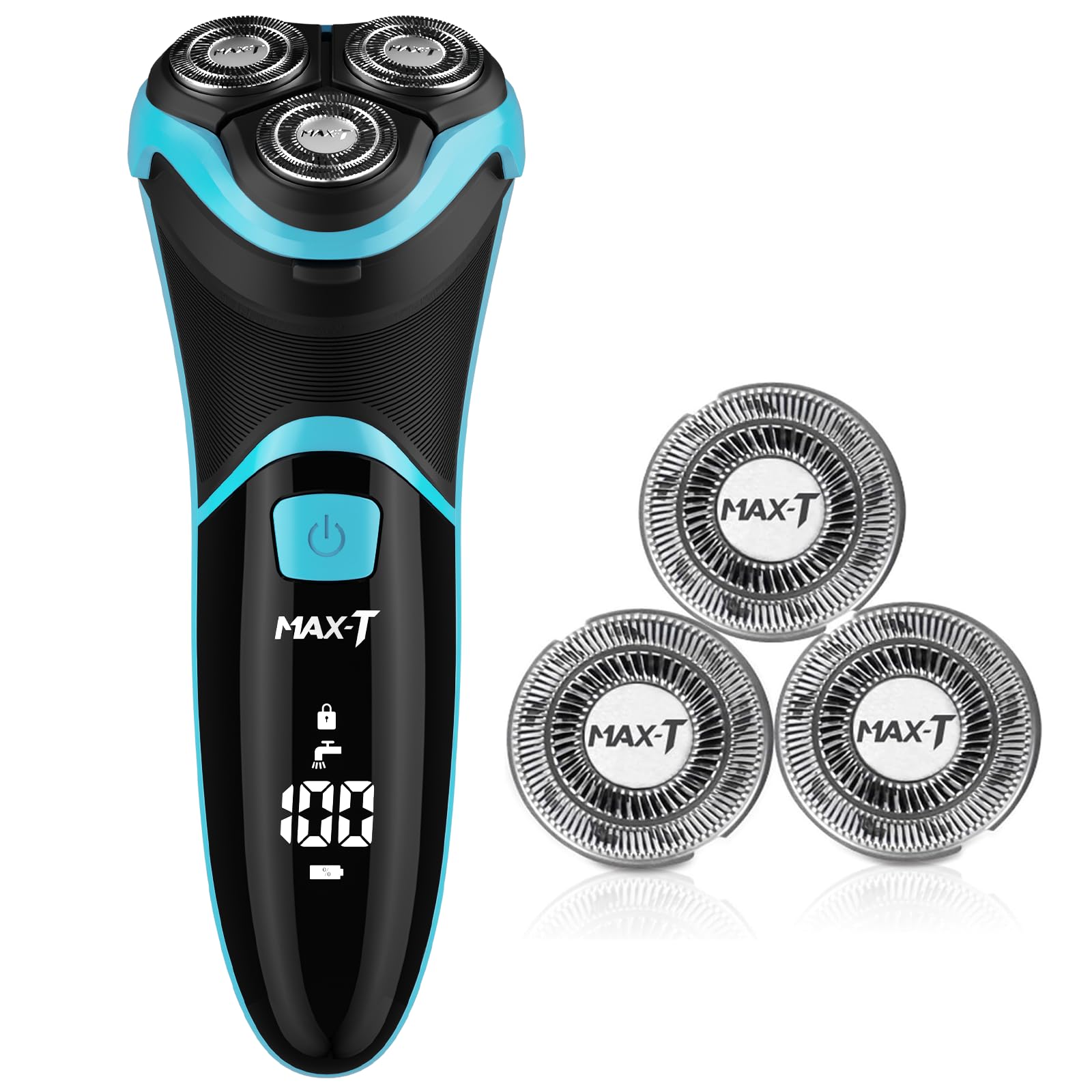 Men's Electric Shaver - MAX-T Corded and Cordless Rechargeable 3D Rotary Shaver Razor for Men with Pop-up Sideburn Trimmer Wet and Dry, IPX7 Waterproof, Plug & Play