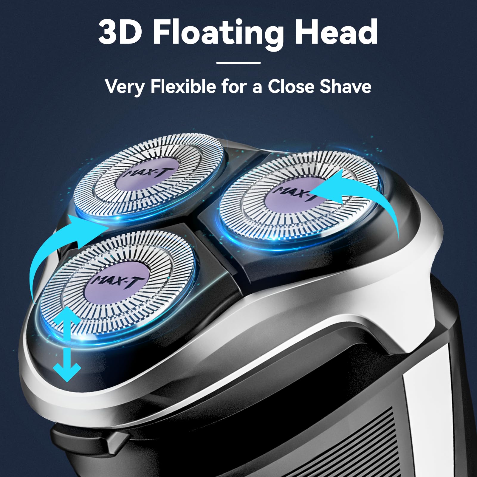 Men's Electric Shaver - MAX-T Corded and Cordless Rechargeable 3D Rotary Shaver Razor for Men with Pop-up Sideburn Trimmer Wet and Dry, IPX7 Waterproof, Plug & Play