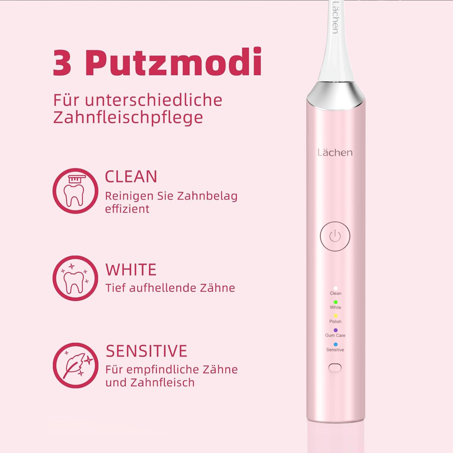Lächen Elektrische Schallzahnbürste, 5 Modi mit Reise-Etui，– IPX8 (Türkis) Elektrische Zahnbürste mit Ladestation, 5 Modi & 60 Tage Power Batterie – mit Bürstenkopf