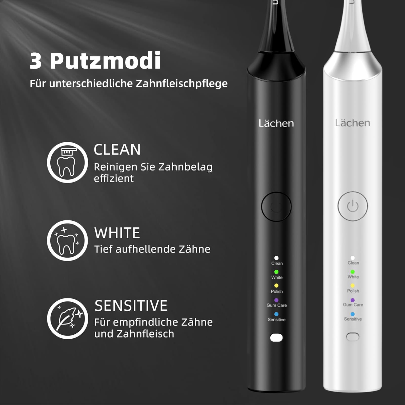 Lächen Elektrische Schallzahnbürste, 5 Modi mit Reise-Etui，– IPX8 (Türkis) Elektrische Zahnbürste mit Ladestation, 5 Modi & 60 Tage Power Batterie – mit Bürstenkopf
