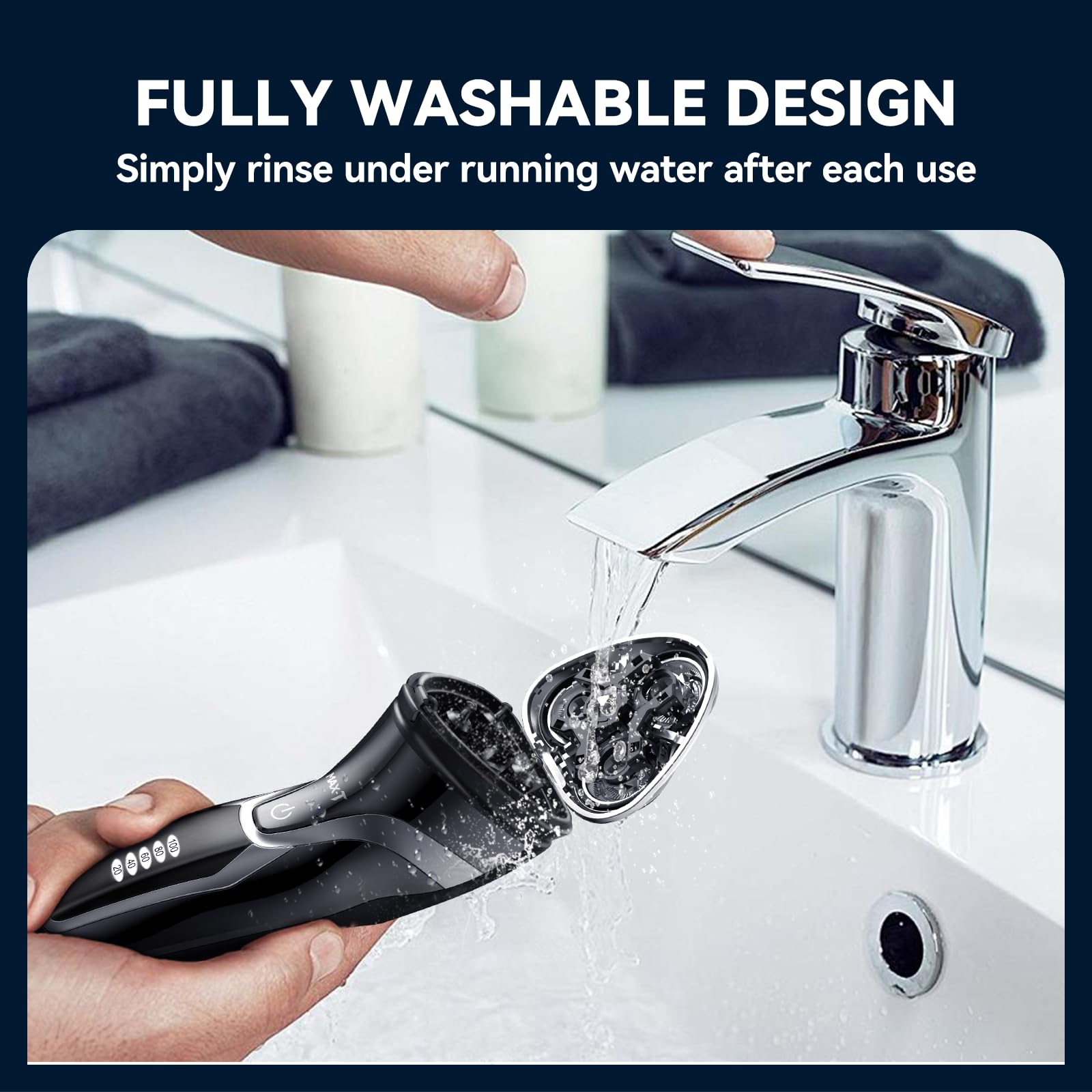 Men's Electric Shaver - MAX-T Corded and Cordless Rechargeable 3D Rotary Shaver Razor for Men with Pop-up Sideburn Trimmer Wet and Dry, IPX7 Waterproof, Plug & Play