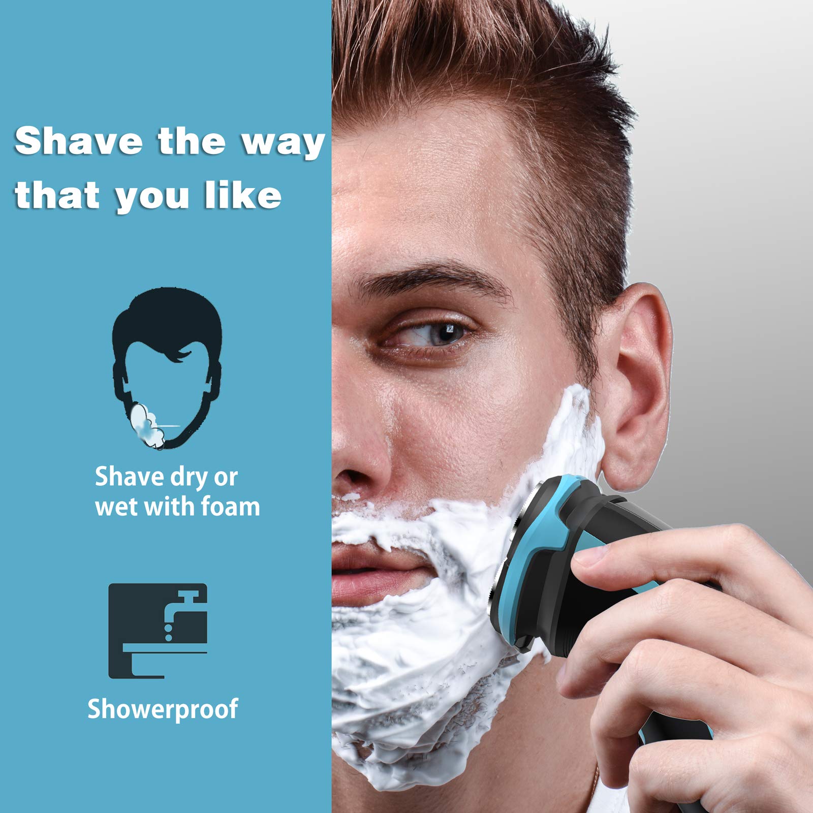 Men's Electric Shaver - MAX-T Corded and Cordless Rechargeable 3D Rotary Shaver Razor for Men with Pop-up Sideburn Trimmer Wet and Dry, IPX7 Waterproof, Plug & Play