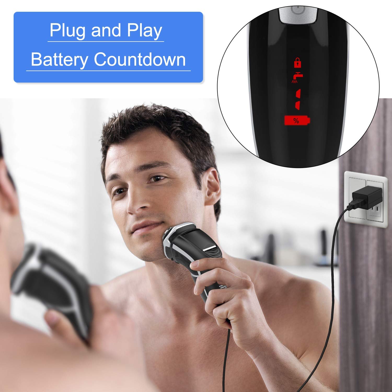 Men's Electric Shaver - MAX-T Corded and Cordless Rechargeable 3D Rotary Shaver Razor for Men with Pop-up Sideburn Trimmer Wet and Dry, IPX7 Waterproof, Plug & Play