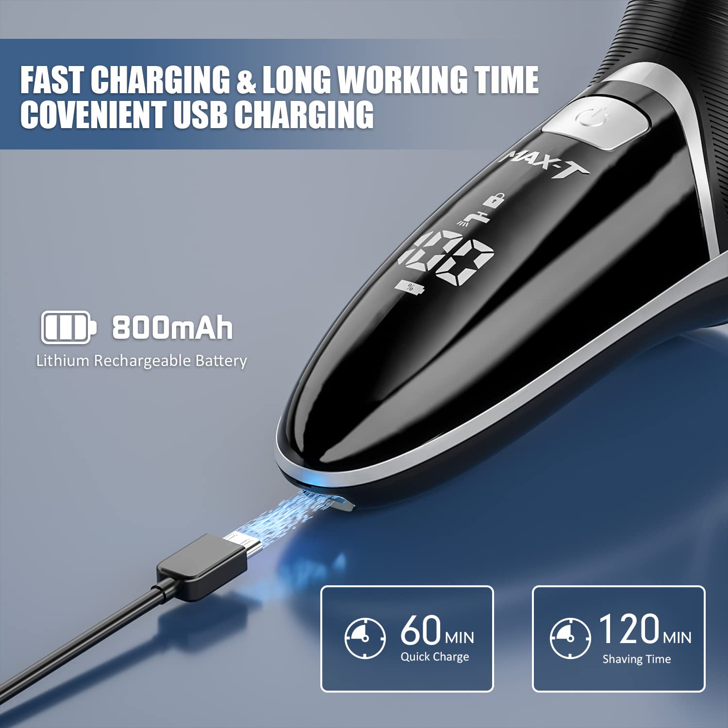 Men's Electric Shaver - MAX-T Corded and Cordless Rechargeable 3D Rotary Shaver Razor for Men with Pop-up Sideburn Trimmer Wet and Dry, IPX7 Waterproof, Plug & Play