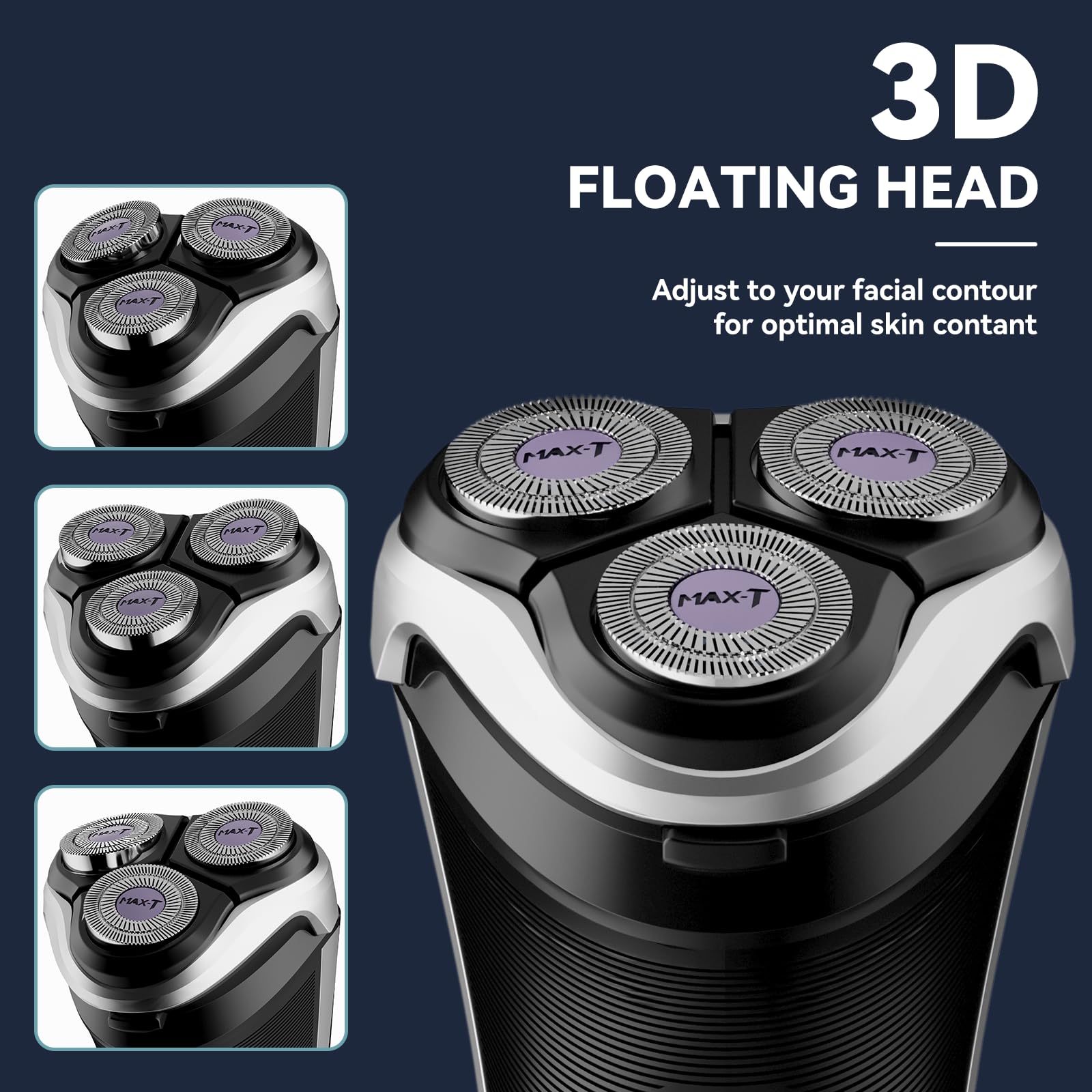 Men's Electric Shaver - MAX-T Corded and Cordless Rechargeable 3D Rotary Shaver Razor for Men with Pop-up Sideburn Trimmer Wet and Dry, IPX7 Waterproof, Plug & Play